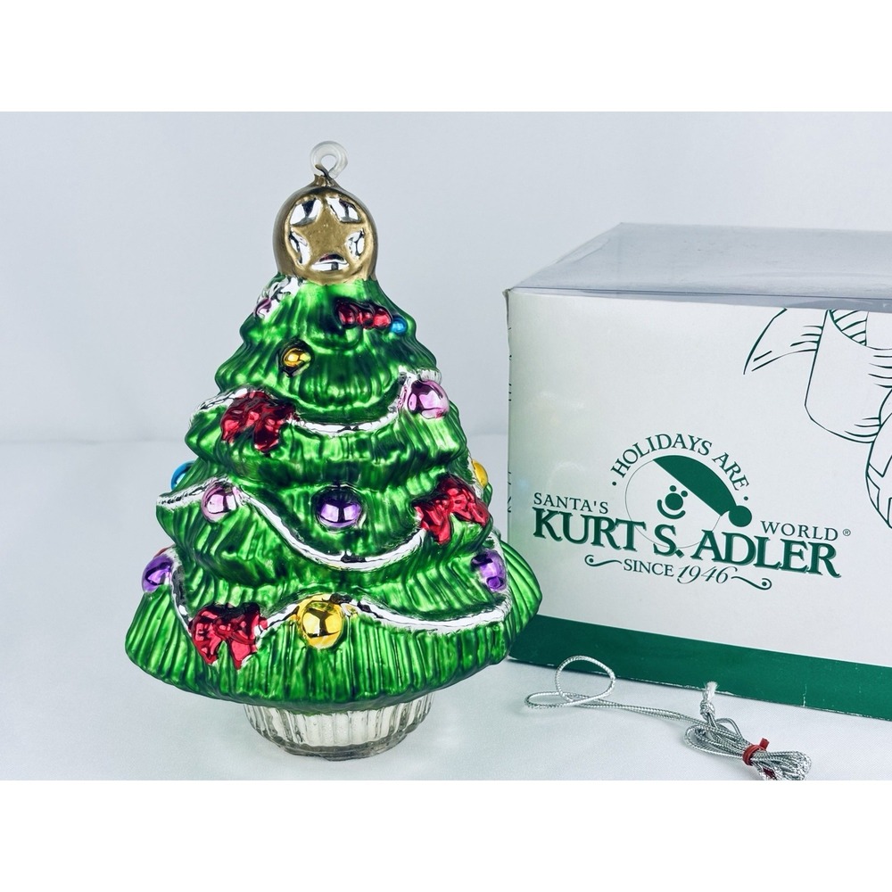 Vintage Kurt Adler Santa's World Glass Christmas Tree Ornament Decor 8" Tall Box